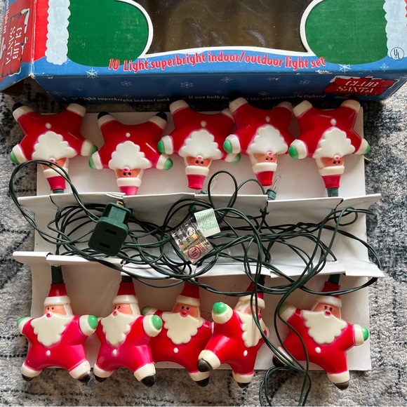 Vintage Blo Mold String Of Lights Santa 10 Club Santa - Picture 2 of 12